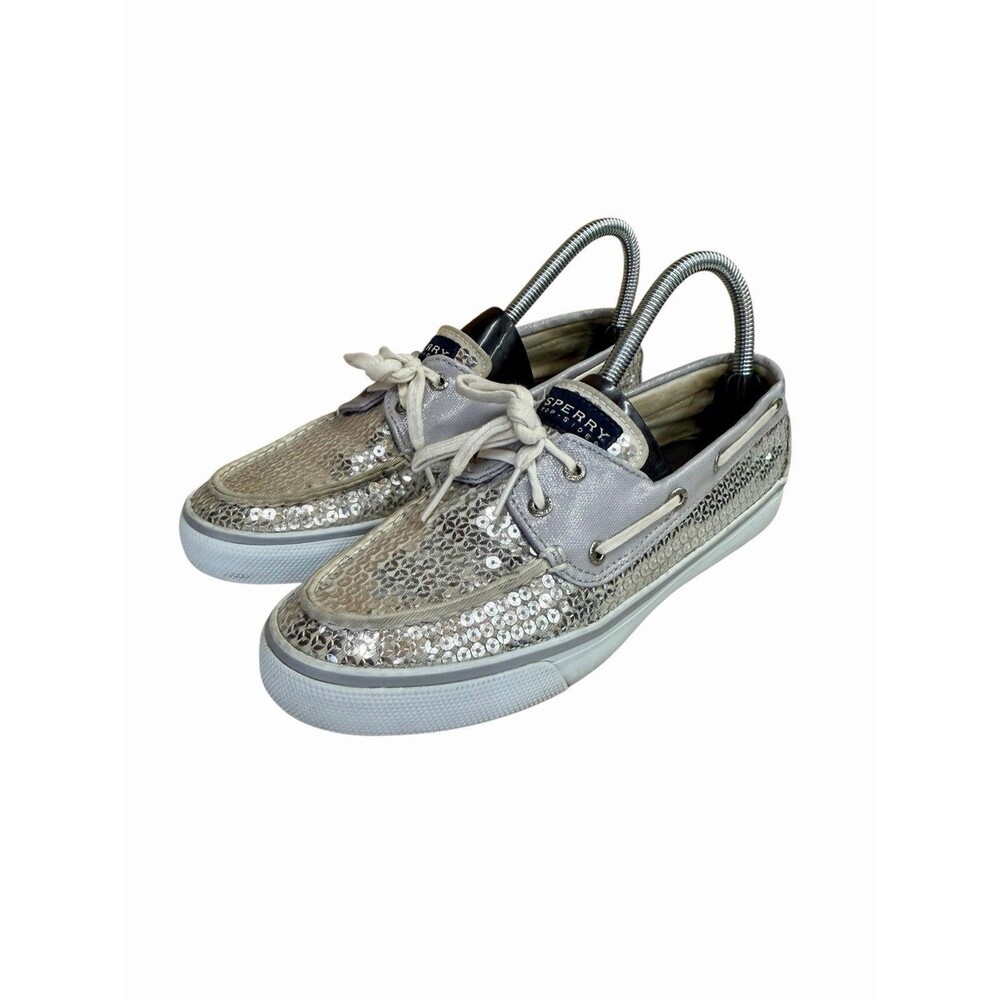 Sperry Women’s Silver Sequins Top Sider Lace Up Boat Shoes Sneaker Size 7.5